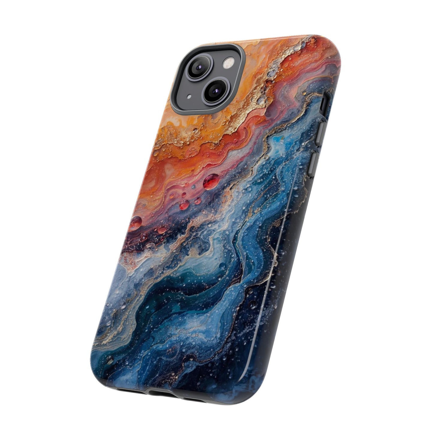 Marbled Galaxy Tough Phone Case — Abstract Blue & Coral Protective Cover