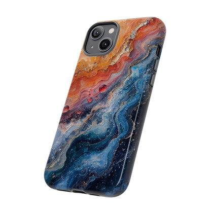 Marbled Galaxy Tough Phone Case — Abstract Blue & Coral Protective Cover