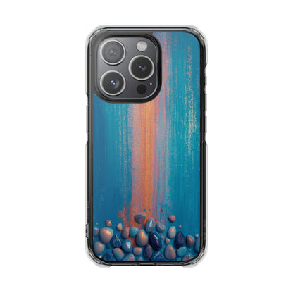 Clear Magnetic Phone Case — Abstract Blue Sunset Pebble Design