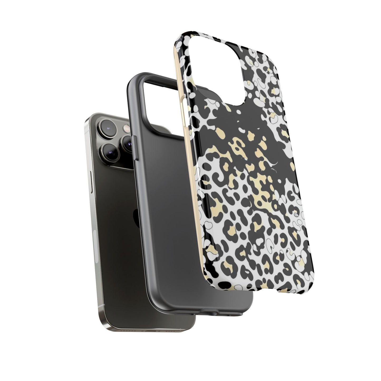Leopard Splash Tough Phone Case — Black & Cream Animal Print Protective Cover