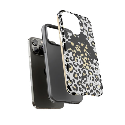 Leopard Splash Tough Phone Case — Black & Cream Animal Print Protective Cover