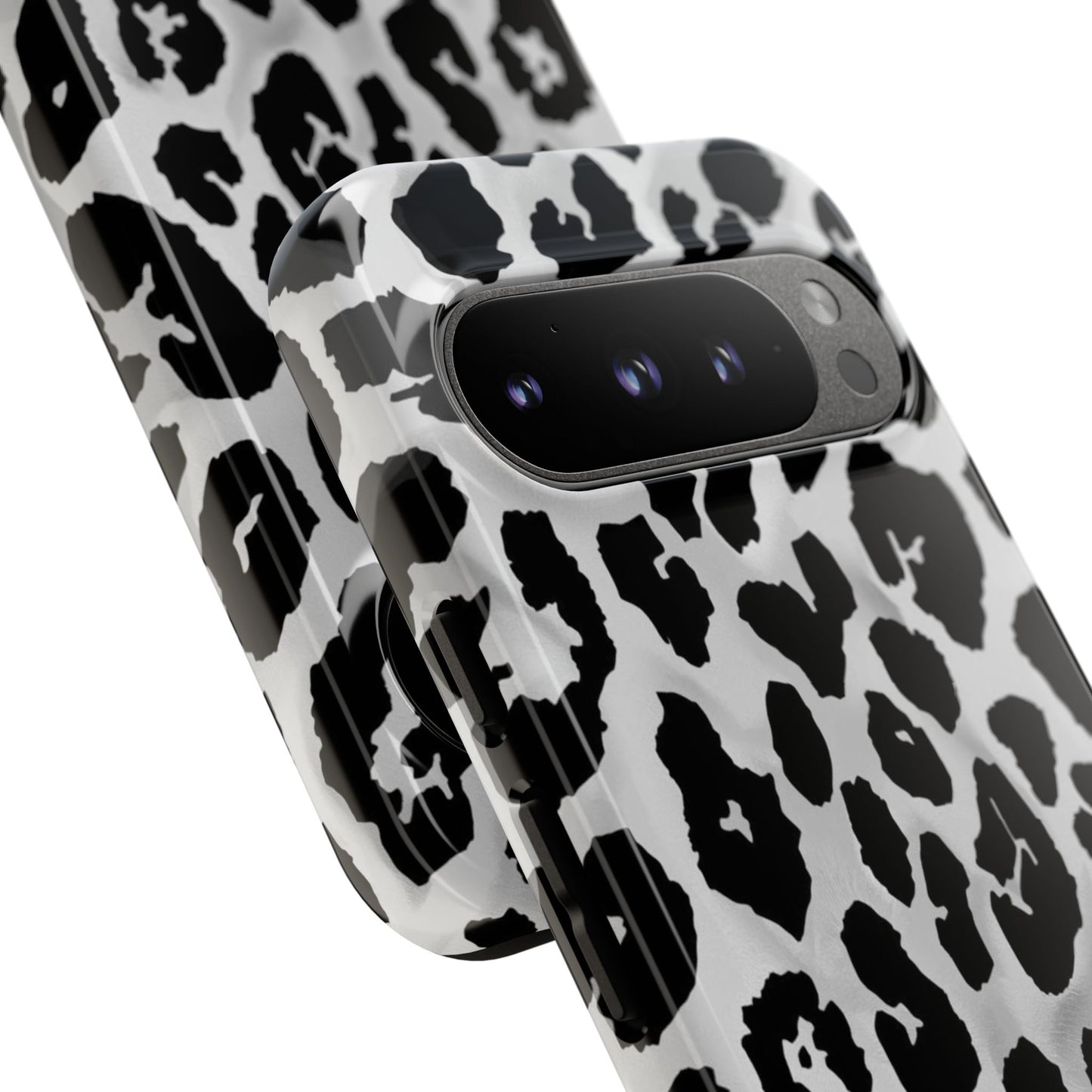 Leopard Print Tough Phone Case – Black & White Animal Pattern Protective Cover