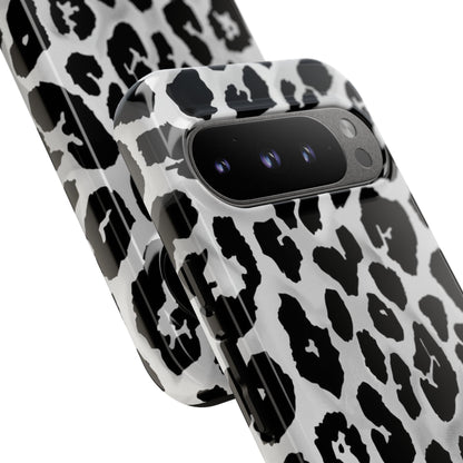 Leopard Print Tough Phone Case – Black & White Animal Pattern Protective Cover