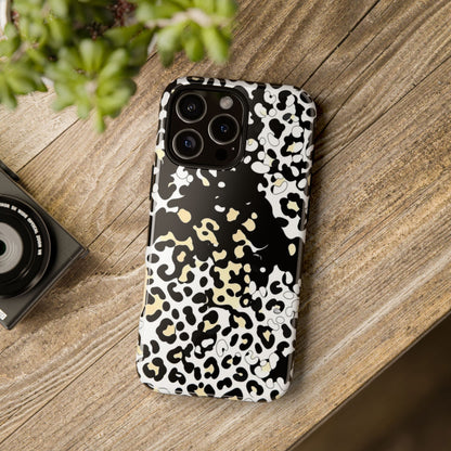 Leopard Splash Tough Phone Case — Black & Cream Animal Print Protective Cover