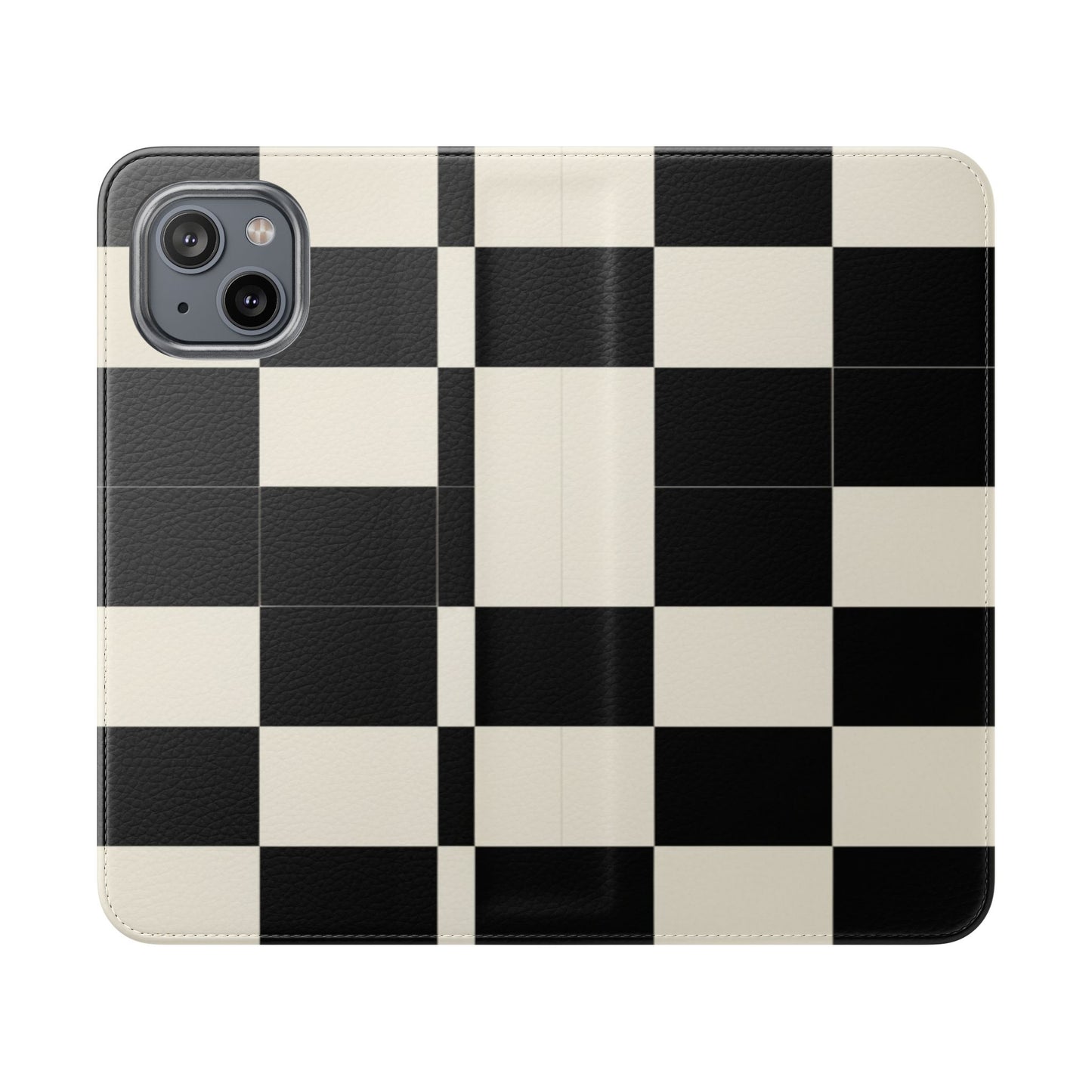 Checkered Flip Phone Case – Black & Cream Retro Grid Wallet Case