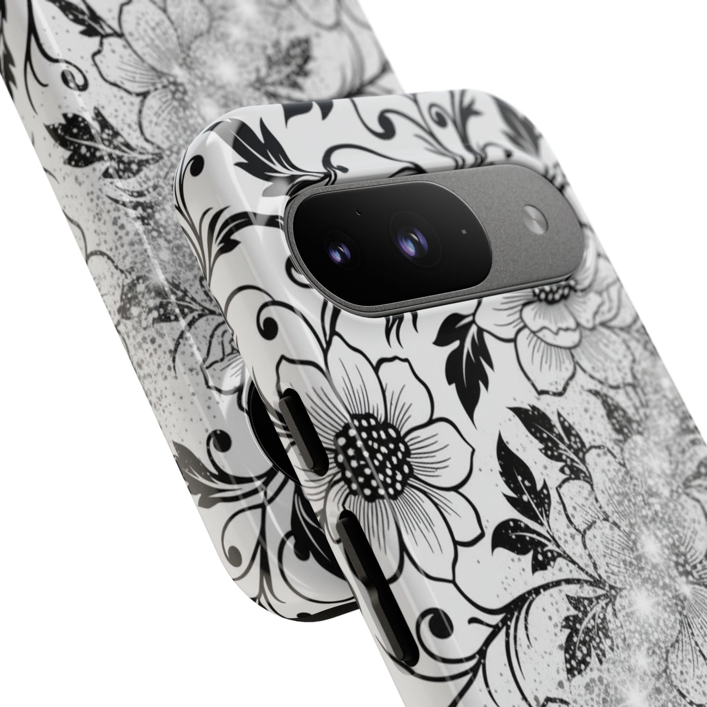 Floral Lace Phone Case — Black & White Vintage Flower Protective Case