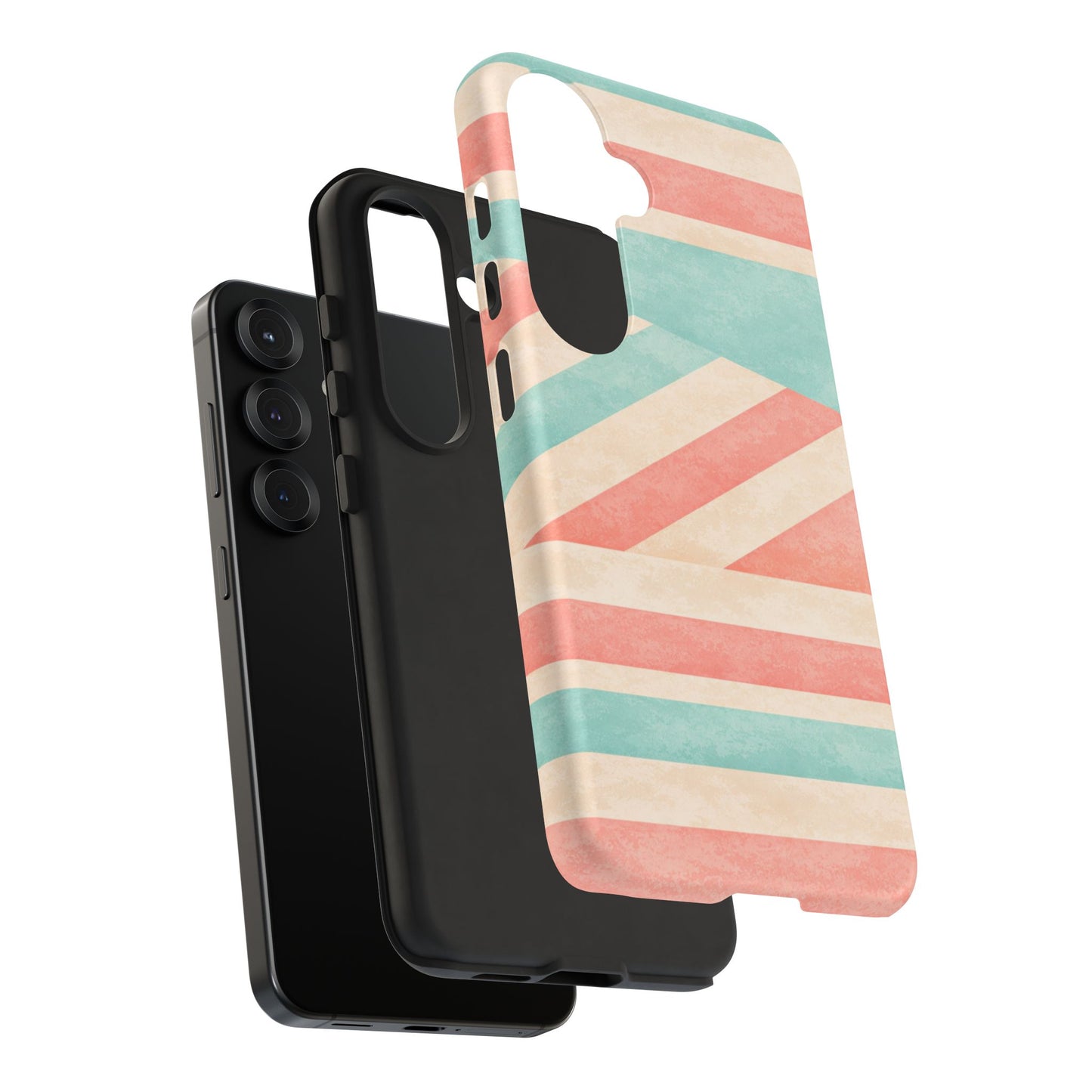 Pastel Stripes Tough Phone Case – Retro Coral & Teal Protective Cover