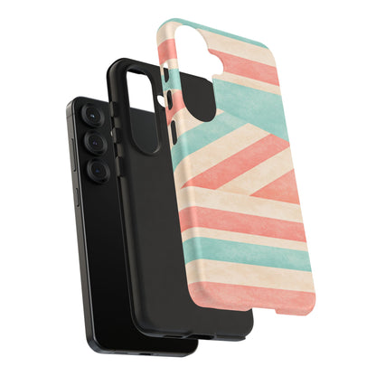 Pastel Stripes Tough Phone Case – Retro Coral & Teal Protective Cover