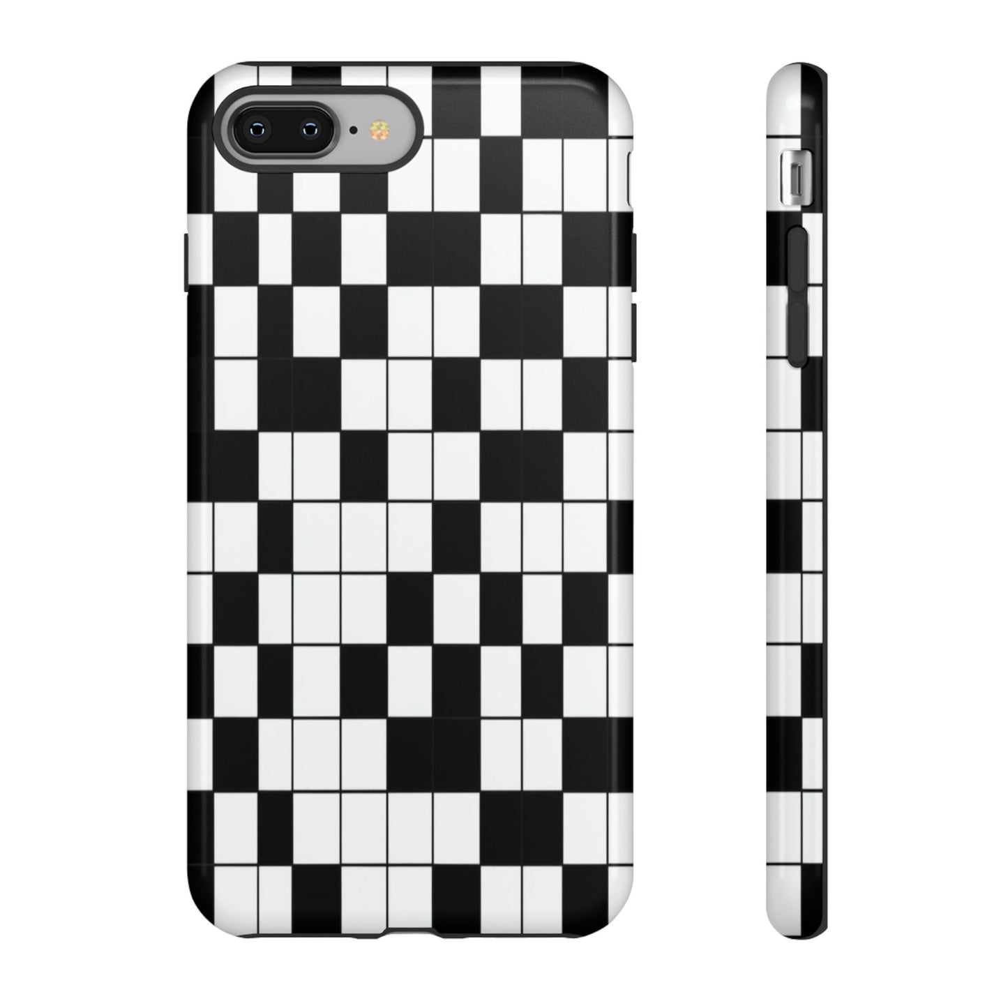 Crossword Grid Phone Case — Black & White Puzzle Pattern Tough Phone Cover