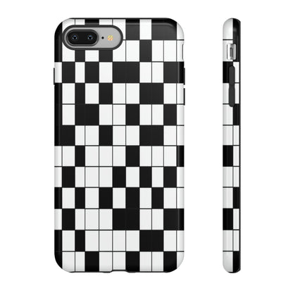 Crossword Grid Phone Case — Black & White Puzzle Pattern Tough Phone Cover