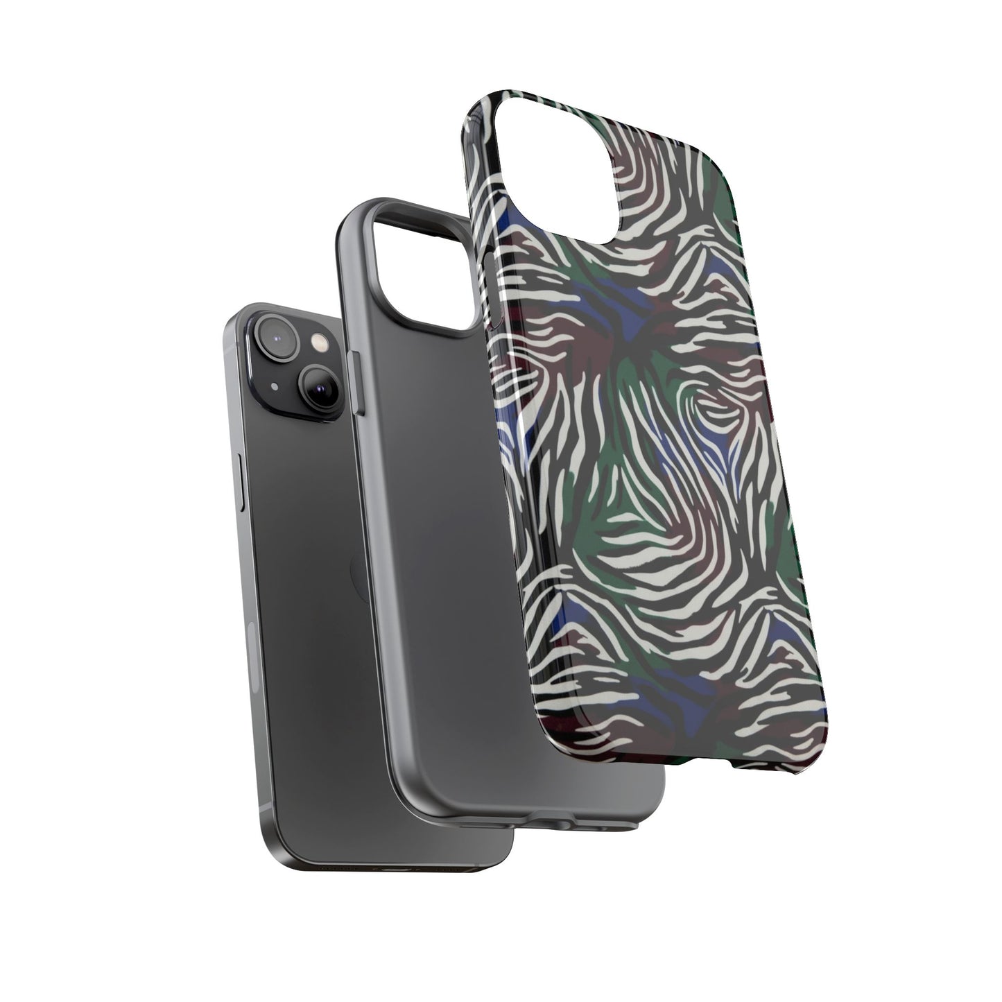 Zebra Camo Tough Phone Case – Green & Blue Animal Print Protective Cover