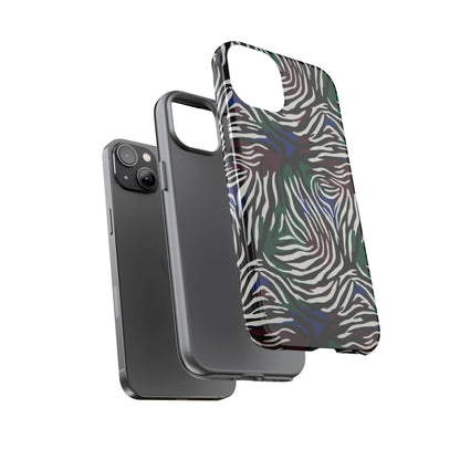 Zebra Camo Tough Phone Case – Green & Blue Animal Print Protective Cover