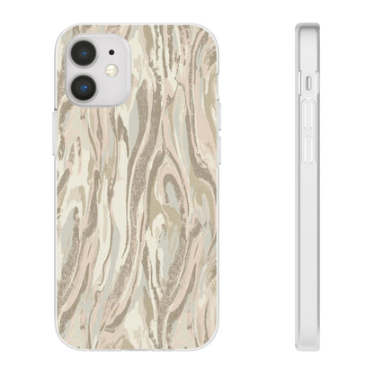 Neutral Marble Swirl Flexi Phone Case — Beige Abstract Protective Cover