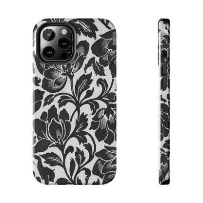 Tough Phone Case — Black & White Vintage Floral Protective Cover