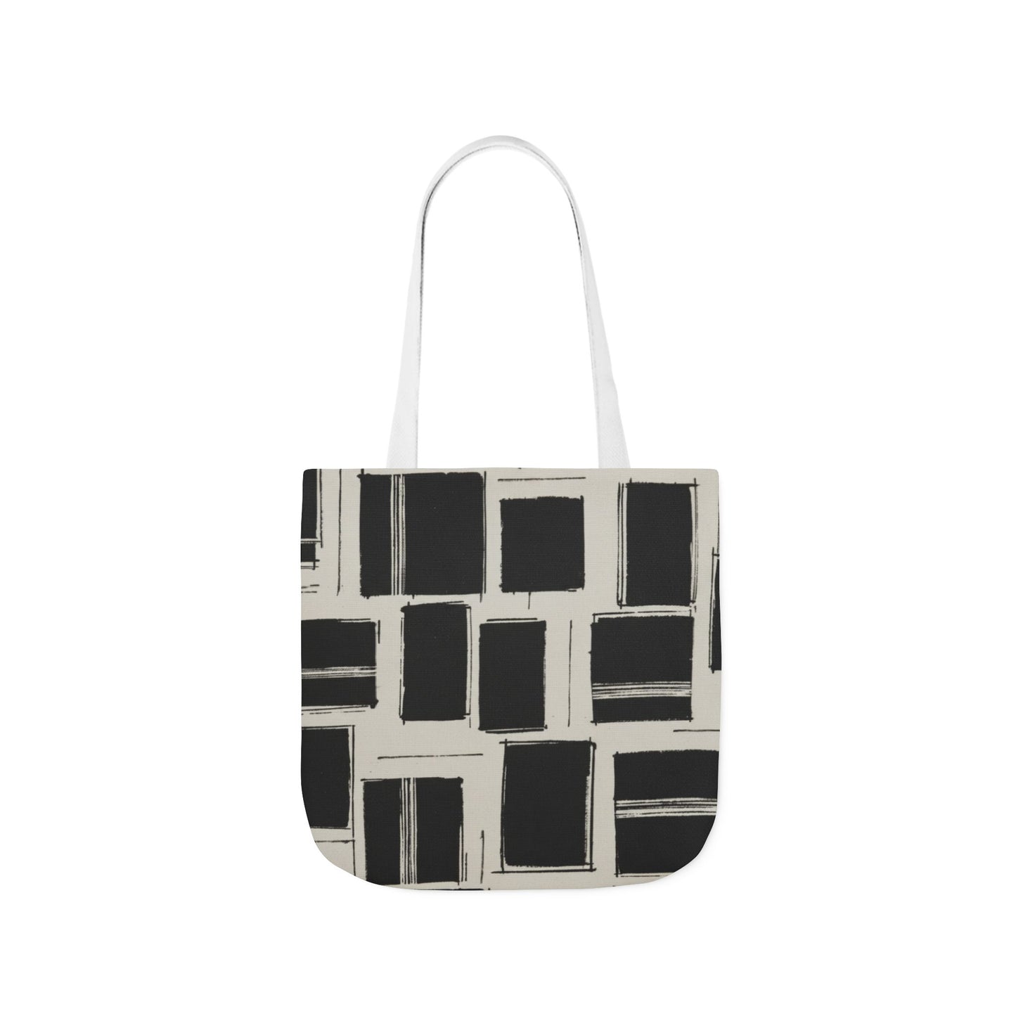 Black Brushstroke Squares Canvas Tote Bag — Modern Geometric Market Tote