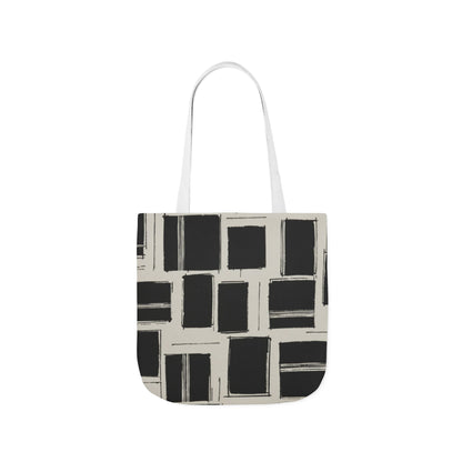 Black Brushstroke Squares Canvas Tote Bag — Modern Geometric Market Tote