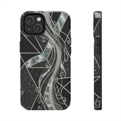 Geometry Tough Phone Case — Iridescent Ribbon on Black Celestial Background