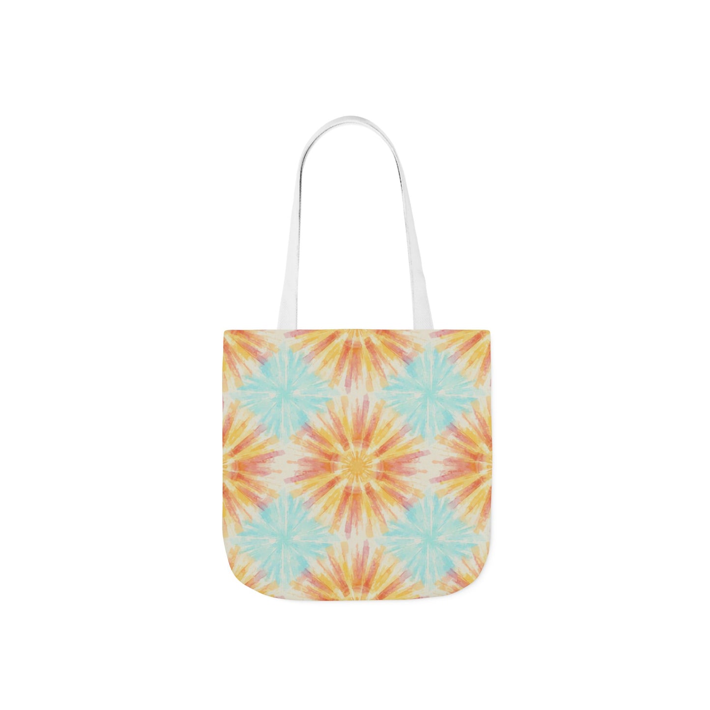 Tie-Dye Floral Canvas Tote Bag – Retro Sunburst Pattern, Beach & Market Bag