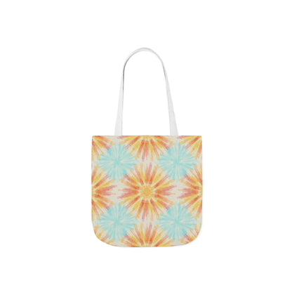 Tie-Dye Floral Canvas Tote Bag – Retro Sunburst Pattern, Beach & Market Bag
