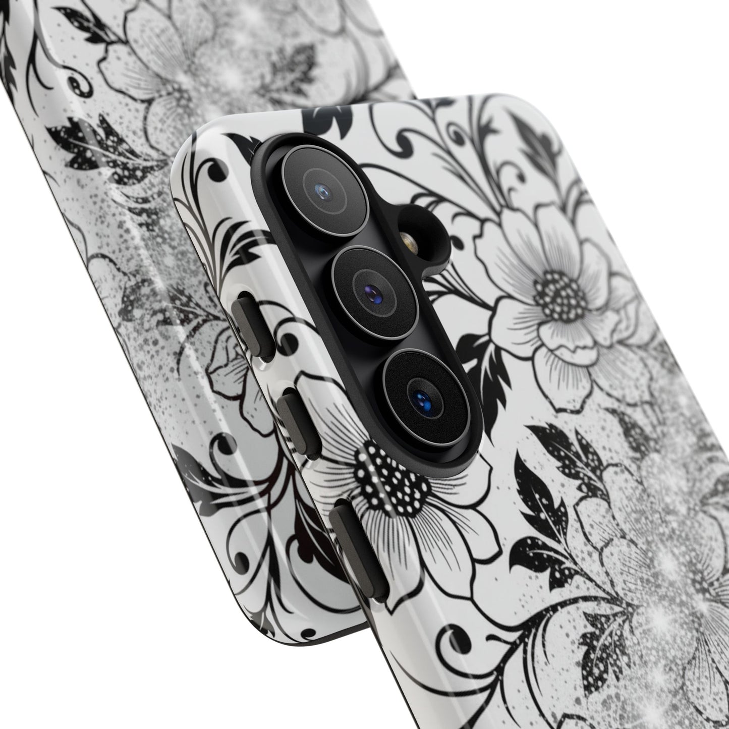 Floral Lace Phone Case — Black & White Vintage Flower Protective Case