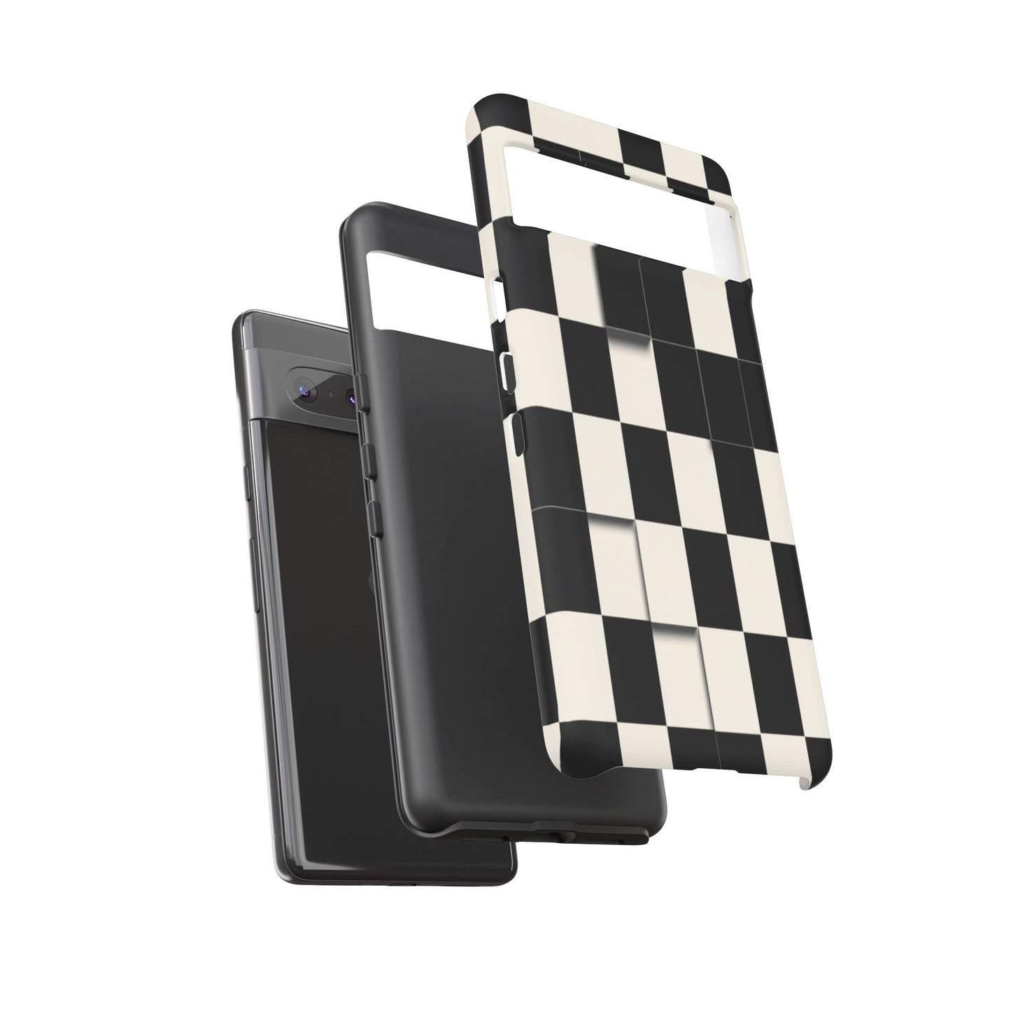 Checkerboard Tough Phone Case — Classic Black & Cream Grid Protective Cover