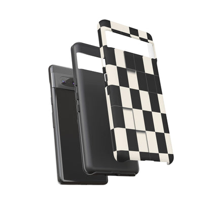 Checkerboard Tough Phone Case — Classic Black & Cream Grid Protective Cover