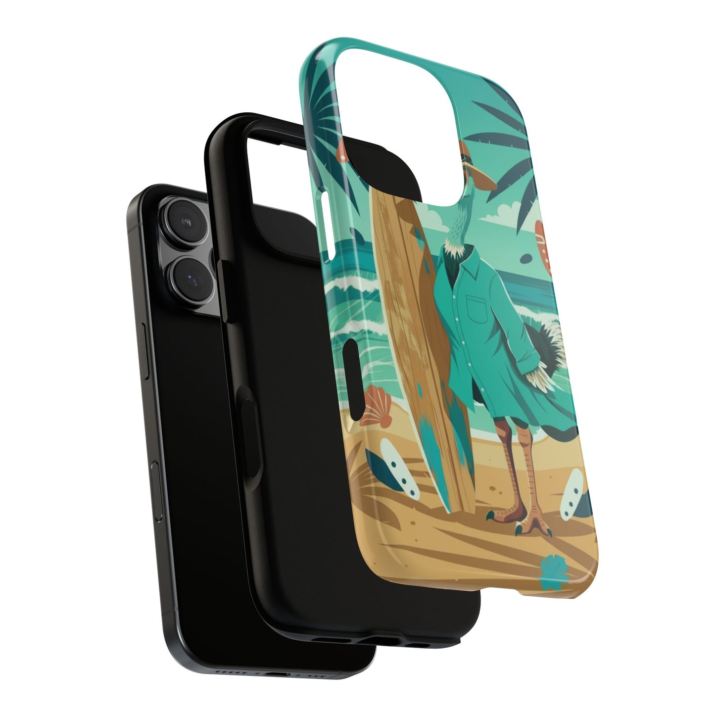 Phone Case — Retro Dressed Seagull Surfing Beach Illustration