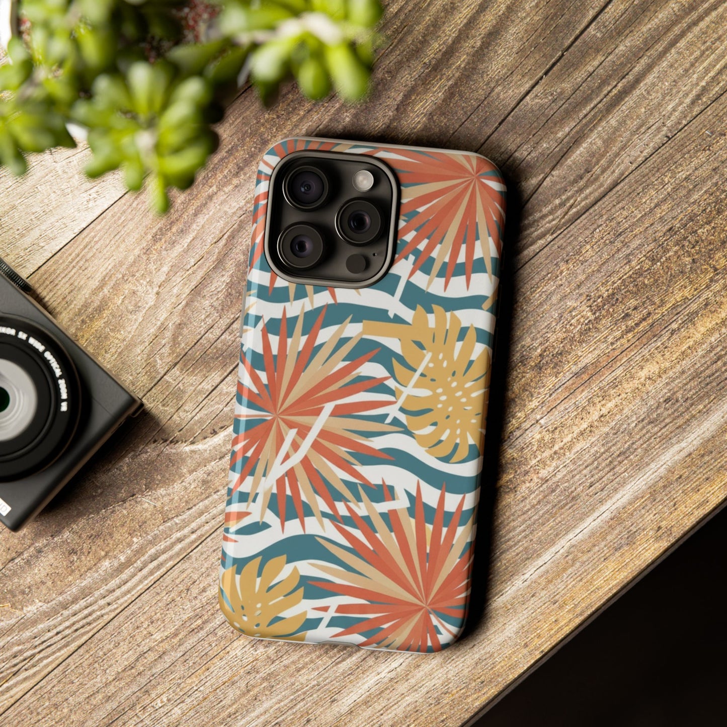 Tropical Palm Tough Phone Case – Retro Wave Floral Protective Cover