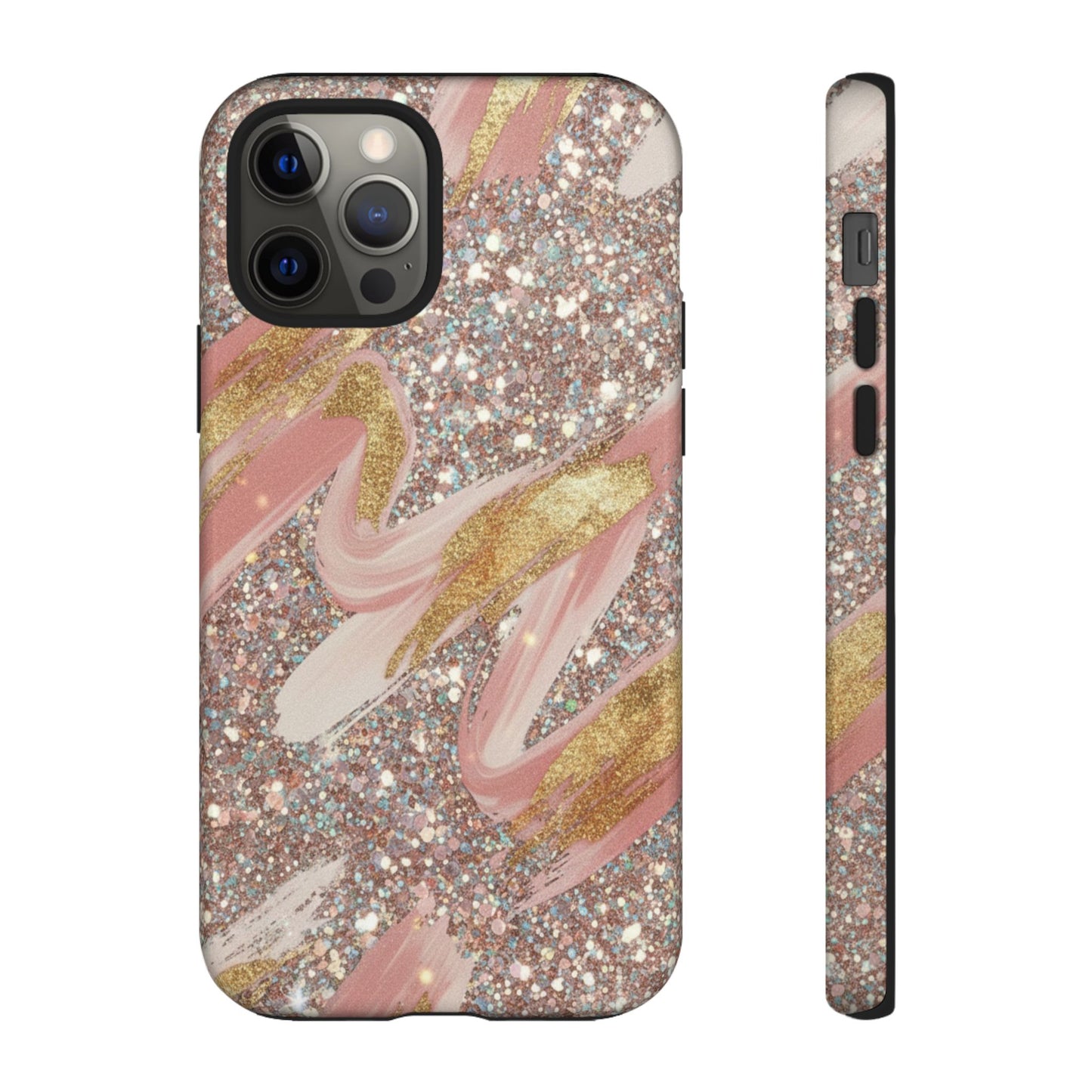 Glitter Blush Marble Phone Case — Pink Gold Swirl Tough Case