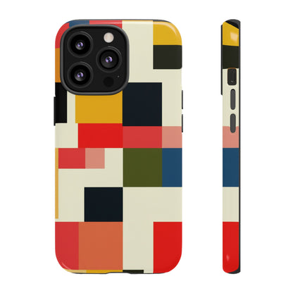 Abstract Color Block Tough Phone Case — Retro Geometric Protective Cover