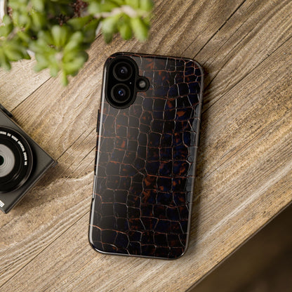 Croc-Embossed Tough Phone Case — Shockproof Black Alligator Texture