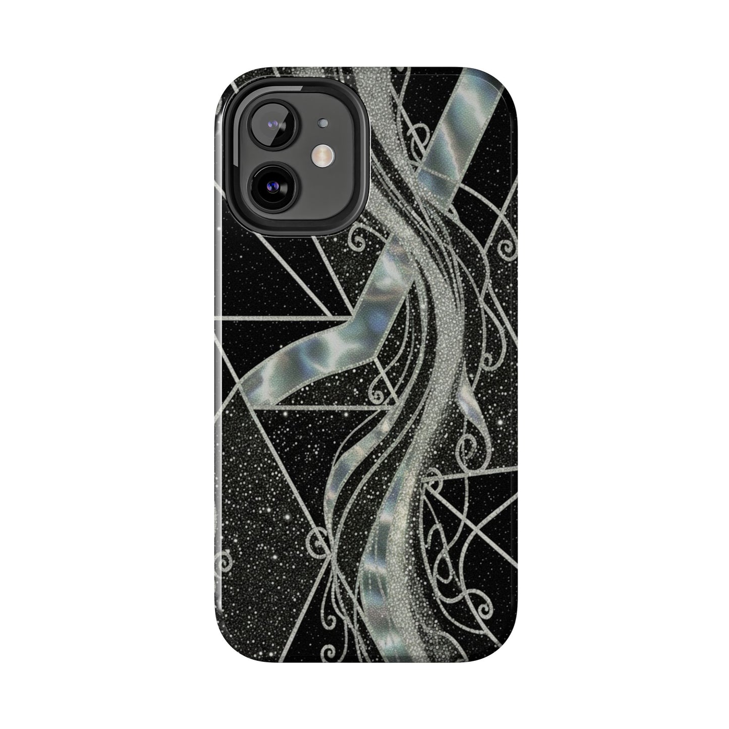 Geometry Tough Phone Case — Iridescent Ribbon on Black Celestial Background