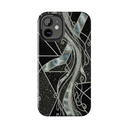 Geometry Tough Phone Case — Iridescent Ribbon on Black Celestial Background