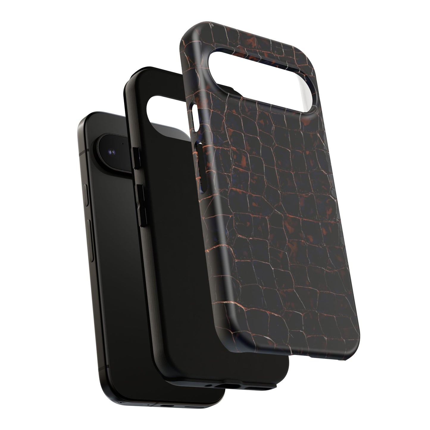 Croc-Embossed Tough Phone Case — Shockproof Black Alligator Texture