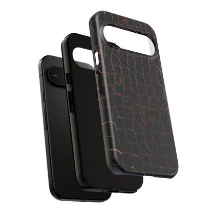 Croc-Embossed Tough Phone Case — Shockproof Black Alligator Texture