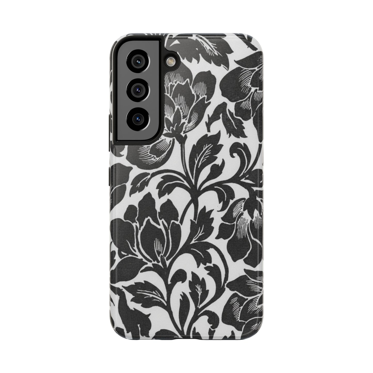 Tough Phone Case — Black & White Vintage Floral Protective Cover