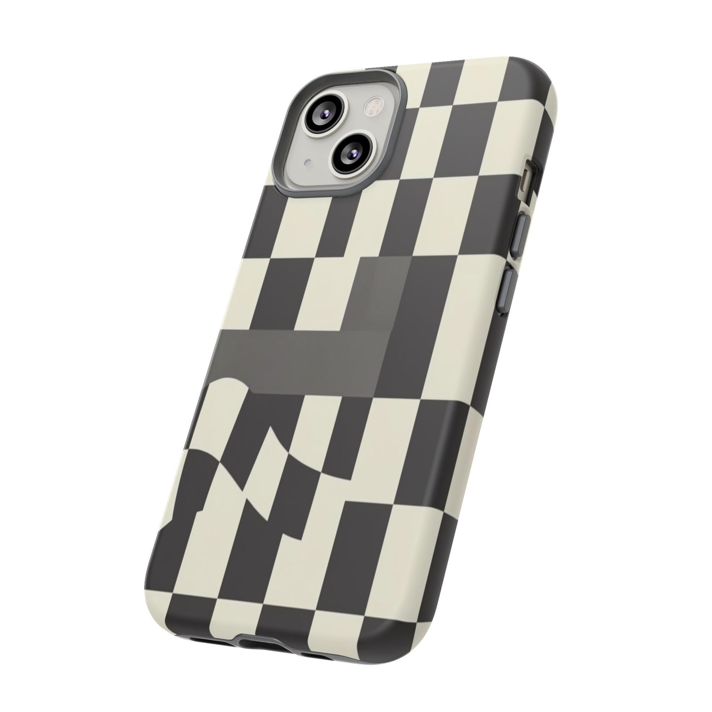 Checkerboard Wave Phone Case — Black & Cream Graphic Tough Case