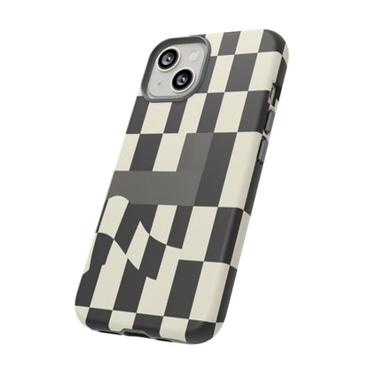 Checkerboard Wave Phone Case — Black & Cream Graphic Tough Case