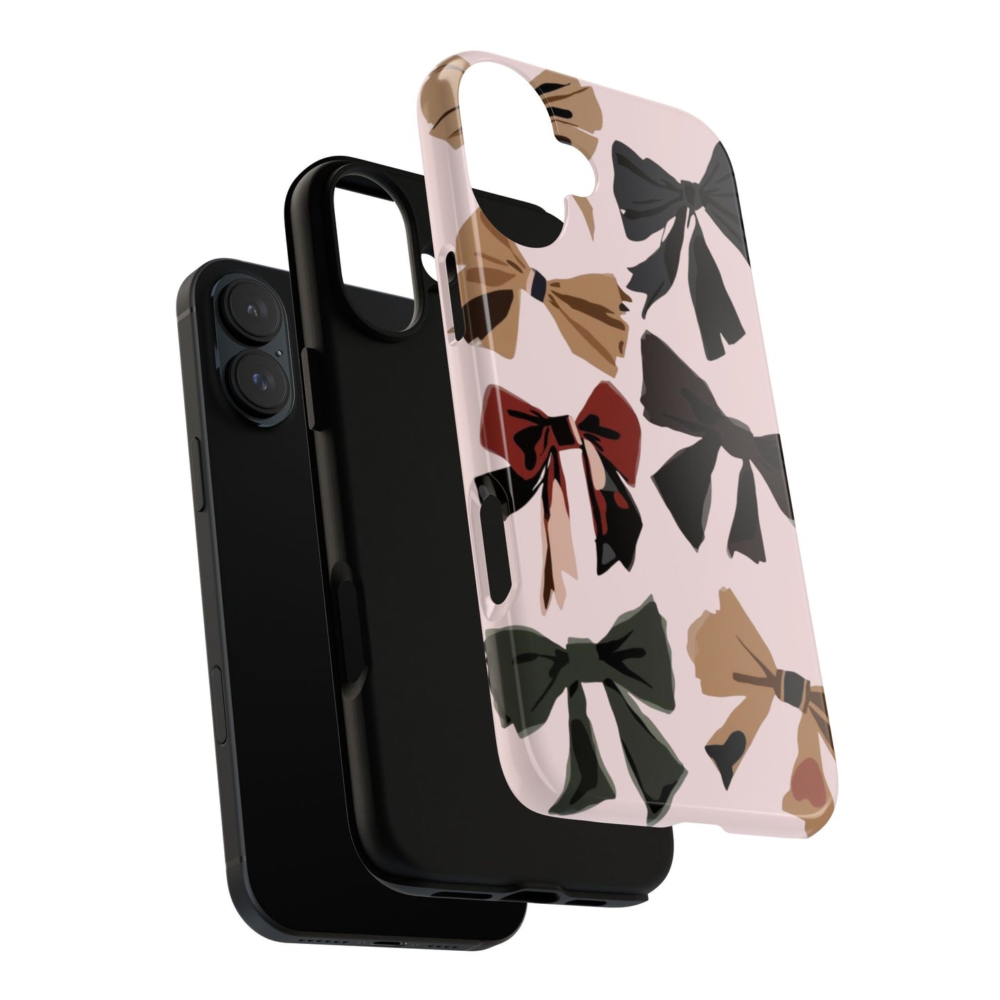 Bow Pattern Phone Case - Pink, Brown & Black Bows Protective Cover