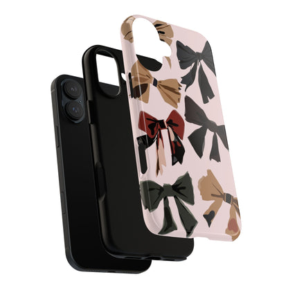 Bow Pattern Phone Case - Pink, Brown & Black Bows Protective Cover