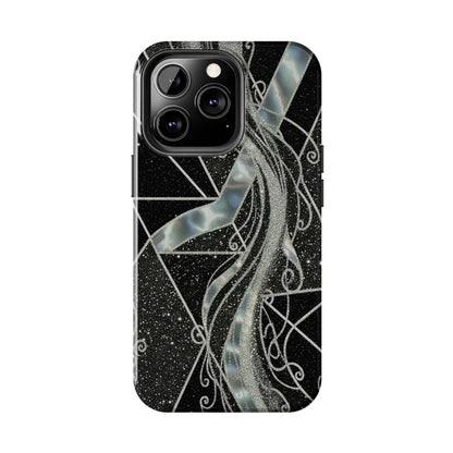 Geometry Tough Phone Case — Iridescent Ribbon on Black Celestial Background
