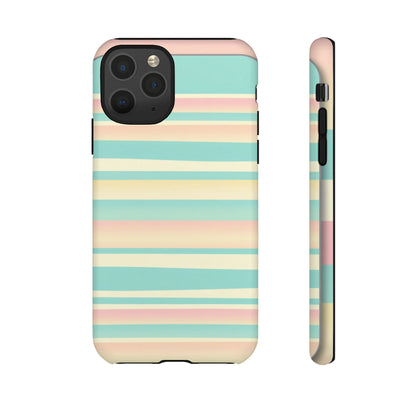 Pastel Striped Tough Phone Case — Mint, Peach & Cream Protective Cover