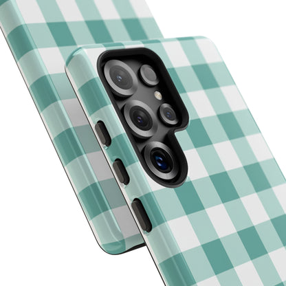 Mint Green Buffalo Check Tough Phone Case — Durable Plaid Protective Cover