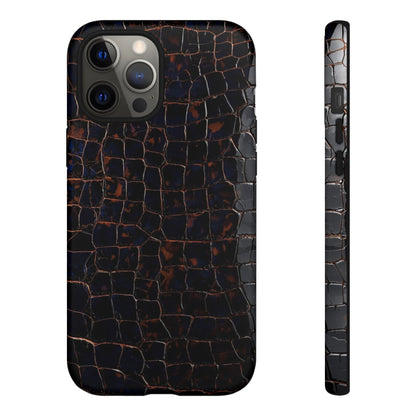 Croc-Embossed Tough Phone Case — Shockproof Black Alligator Texture