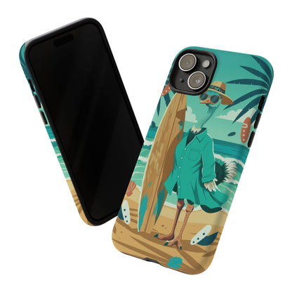 Phone Case — Retro Dressed Seagull Surfing Beach Illustration