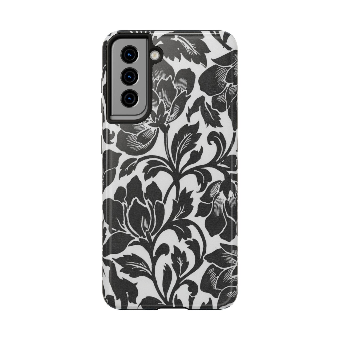 Tough Phone Case — Black & White Vintage Floral Protective Cover
