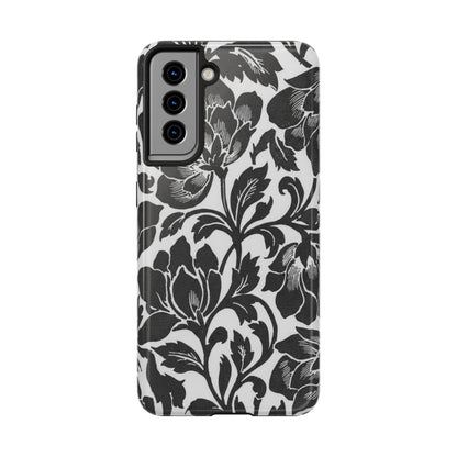 Tough Phone Case — Black & White Vintage Floral Protective Cover