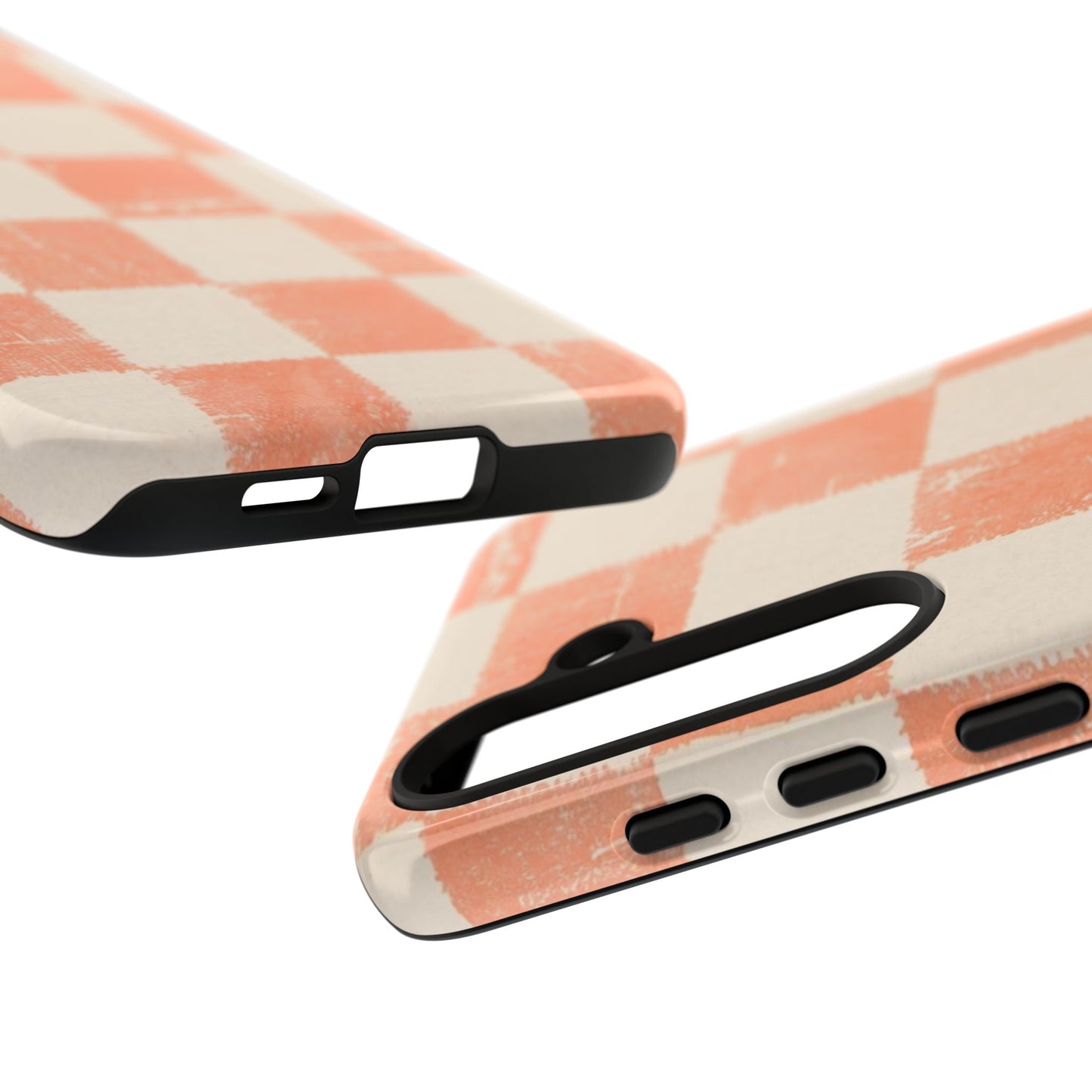 Peach Checkerboard Tough Phone Case — Retro Distressed Grid Design