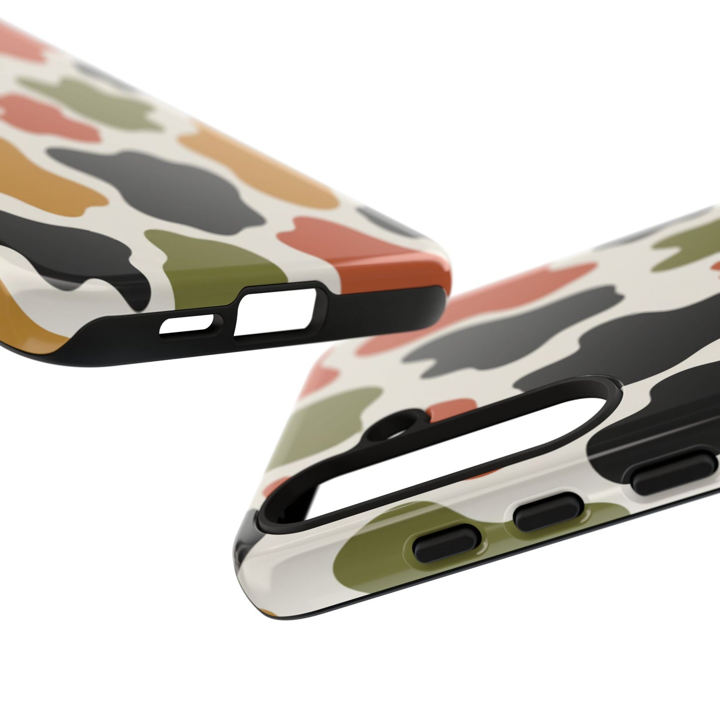 Camouflage Pattern Tough Phone Case – Retro Olive, Rust & Mustard Protective Cover