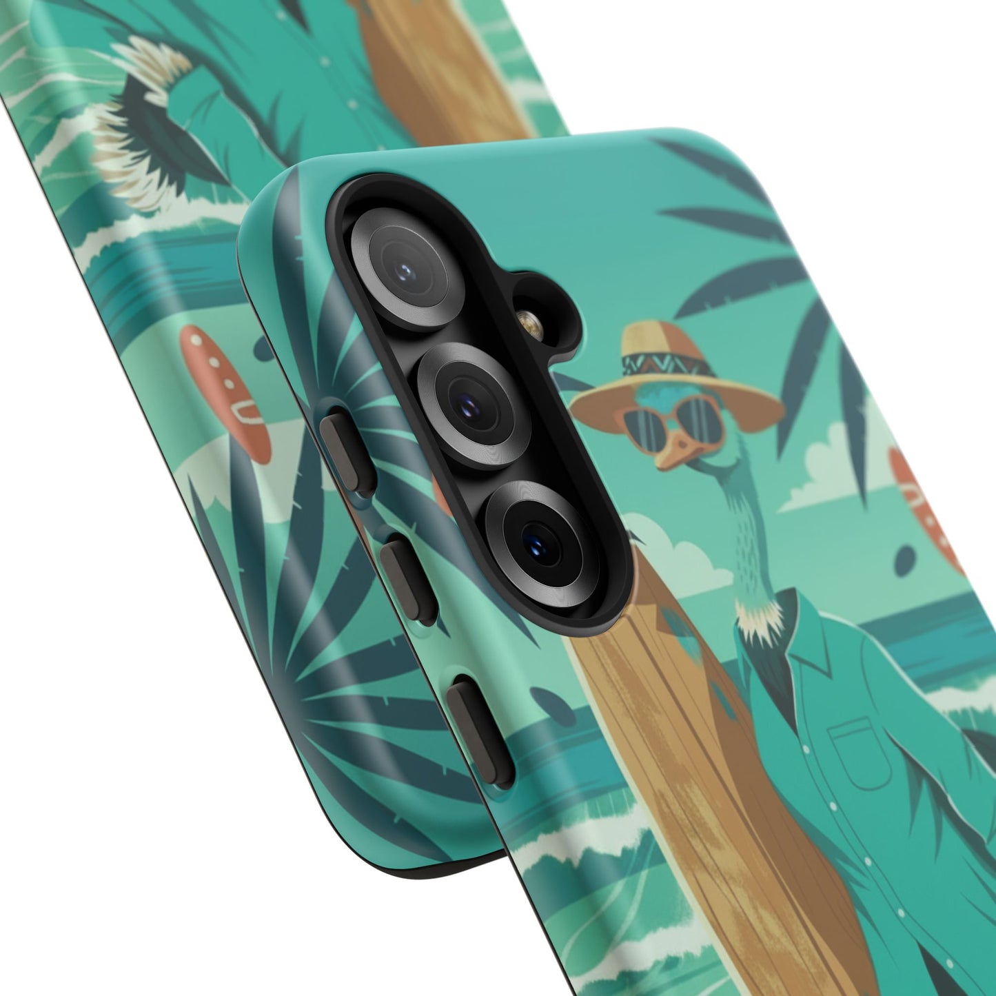 Phone Case — Retro Dressed Seagull Surfing Beach Illustration